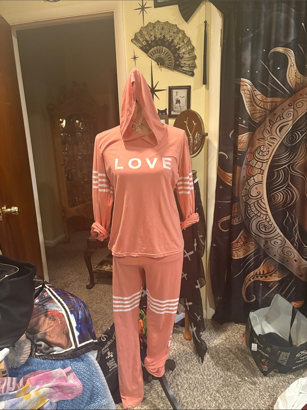 Love Women's Hooded Jumper Set in Dusty Rose with White Print